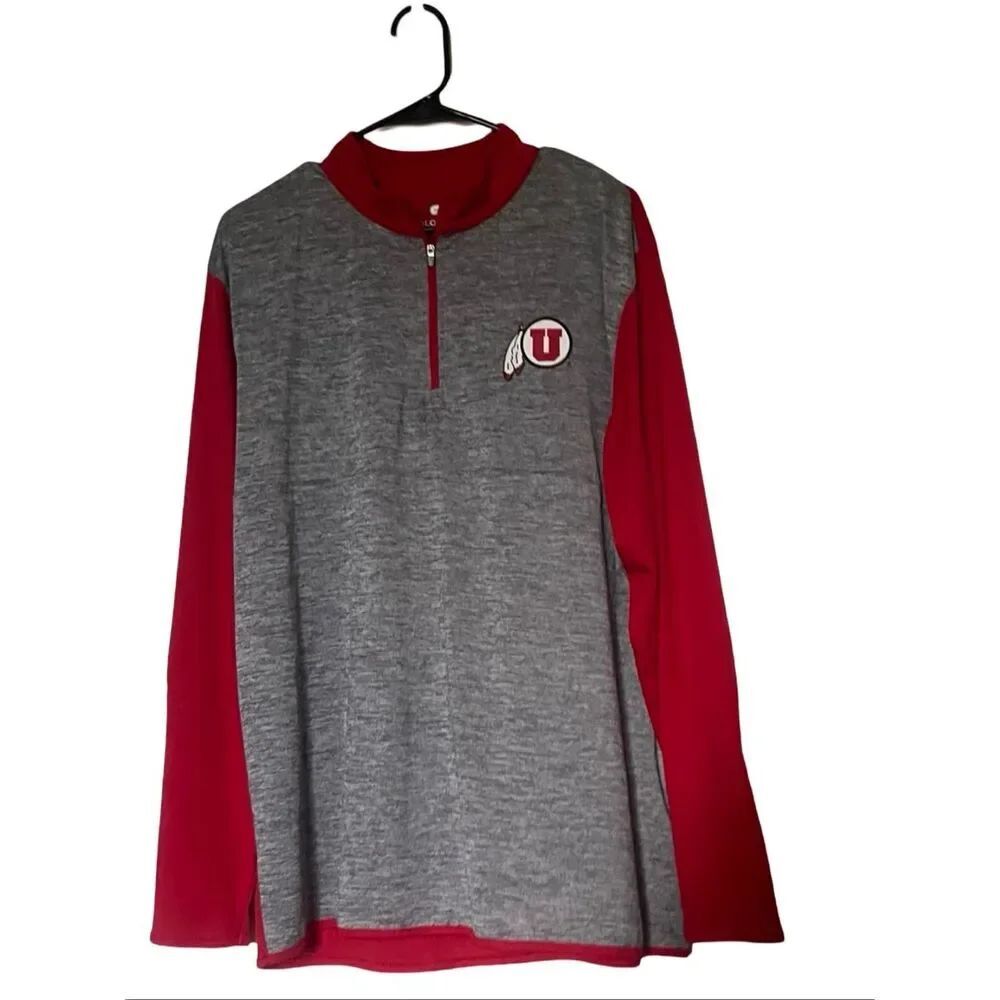 Colosseum Mens Heathered Gray Red Utah Utes Prospect Quarter-Zip Jacket Size XL